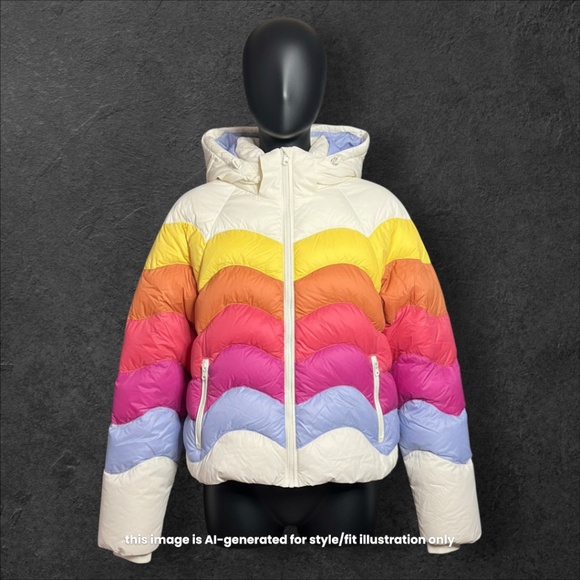 SOLD Marine Layer x Lost & Found Apres Rainbow Chevron Puffer Down Jacket XL Ltd - Picture 1 of 6